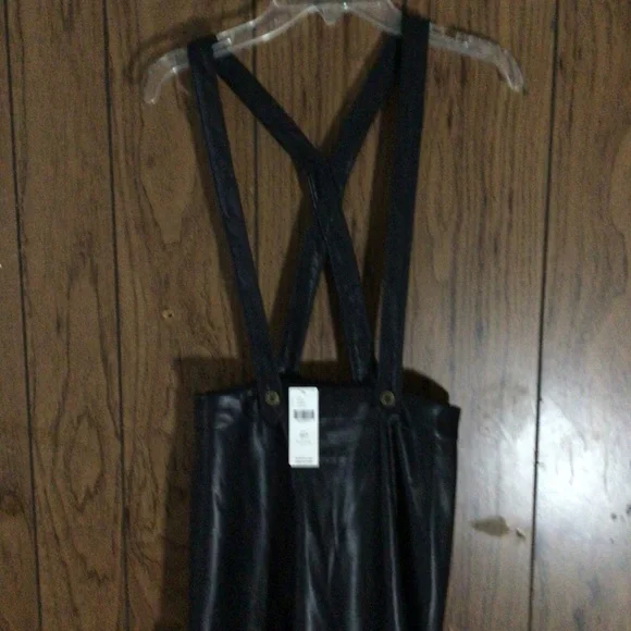 Anthropologie Faux Leather Pinafore Black Skirt - Picture 3 of 6